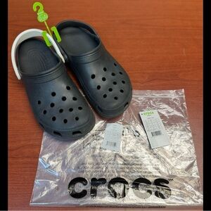 CROCS Black Clogs with White Strap